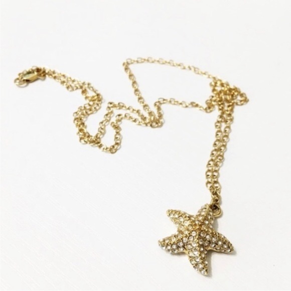 J. Crew Pave Crystal Gold Starfish Necklace - Picture 3 of 5